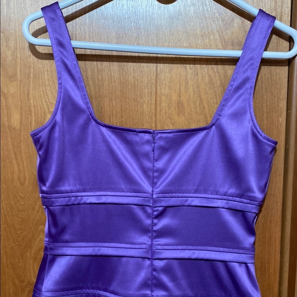 Purple Bodycon Satin Midi Dress with Square Neckline Sexy Bridesmaid Elegant - Picture 7 of 14